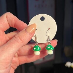 Handmade Green Mushroom Dangle Earrings